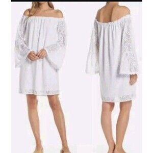 Lilly Pulitzer Nevie Dress White Swirling Leaf Off Shoulder Dress Resort